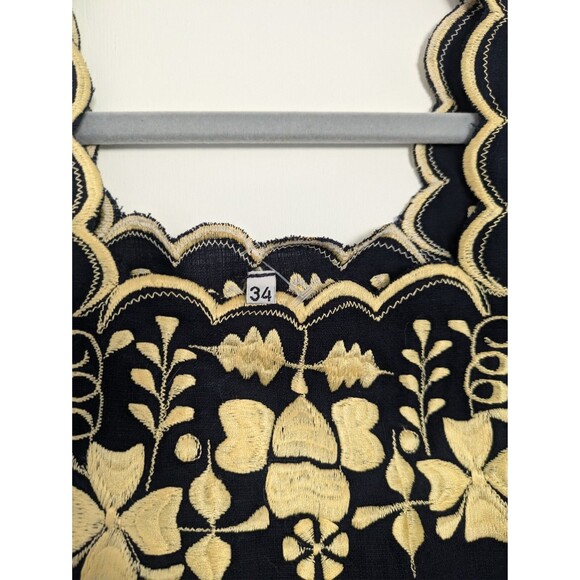 Women Mexican Embroidered Navy Gold Top Floral Sz Small (EU 34)  Anthropologie - Picture 2 of 3